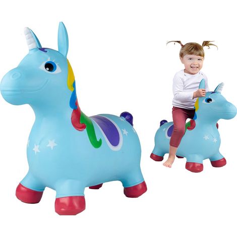 Saltador para caballo unicornio con bomba, inflable, de goma para niños (1/5)