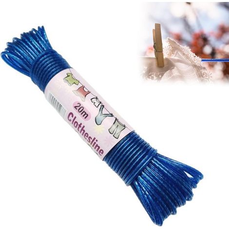 2 lot de Corde à linge extensible avec noyau en acier - Résistante à la déchirure et à la rouille - Pour l'extérieur, le camping - Bleu (1/5)