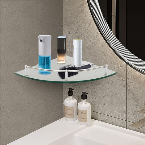 Tablette d'angle en verre 235 mm Longueur 6 mm Epaisseur du verre Tablette de douche Tablette murale d'angle Tablette de salle de bain en verre (1/5)