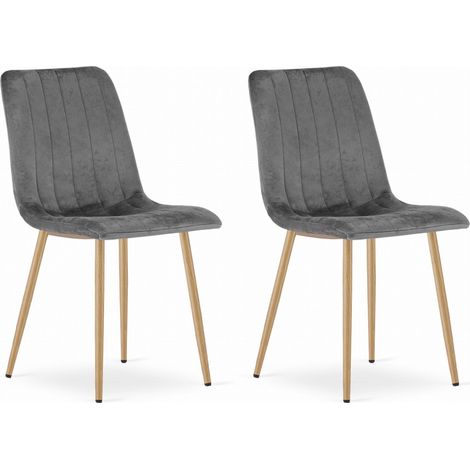 Chaise ORSARA, velours gris foncé avec accoudoirs, pieds en métal couleur bois, pour salon, cuisine, set de 2 pièces, capacité de charge 110 kg (1/5)