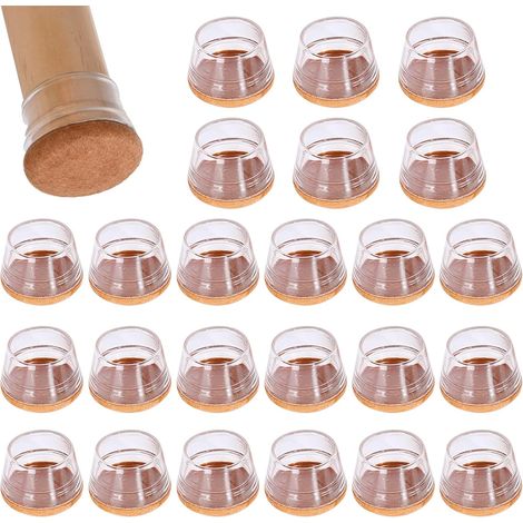 Patins de protection pour pieds de chaise sur parquet - Lot de 24 protections transparentes en silicone pour pieds de chaise et de table, avec patins en feutre (1/5)