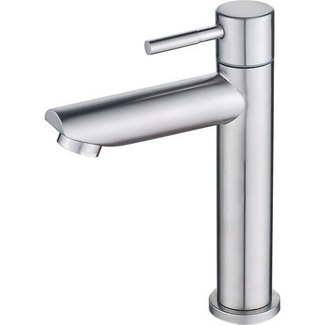 Robinet Salle Bain Eau Froide Uniquement avec Bec Hauteur 18 cm, Robinet Lave Main Eau Froide en Acier Inoxydable, Robinet Lavabo Eau Froide pour WC (1/4)