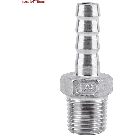 Robuste Raccord de Raccordement pour Tuyau en Acier Inoxydable, Filetage Mâle, Queue de Barbelure pour Carburant (1/4"x8mm) (1/3)