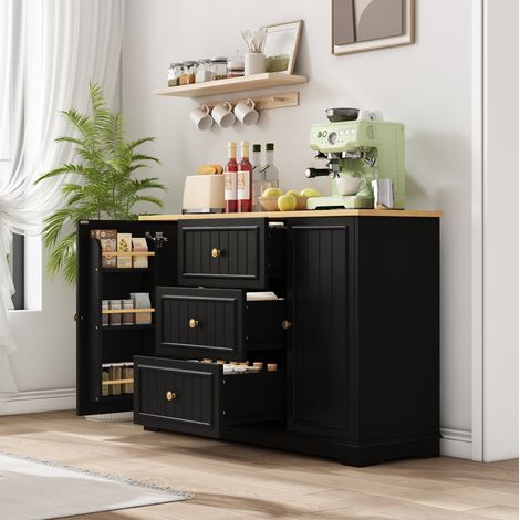 Aparador mueble almacenaje 3 cajones MDF 126 cm OKMYHOME (1/5)