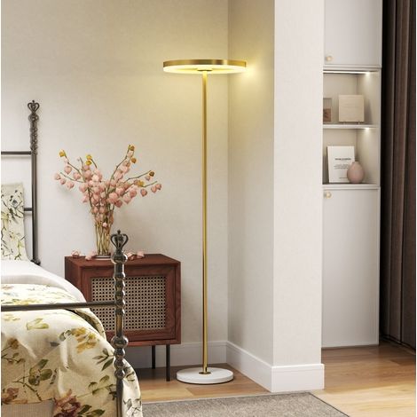 Lampada da terra LED dimmerabile con 3 colori luce, pedale, metallo e acrilico, oro HAVRYA (1/4)