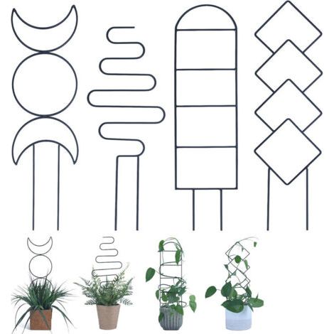 Treillis pour plantes grimpantes d'intérieur, petit treillis métallique de 40,6 cm pour plantes en pot, extérieur, avec différents motifs, pour vigne, lierre, support pour plantes, lot de 4 (1/4)