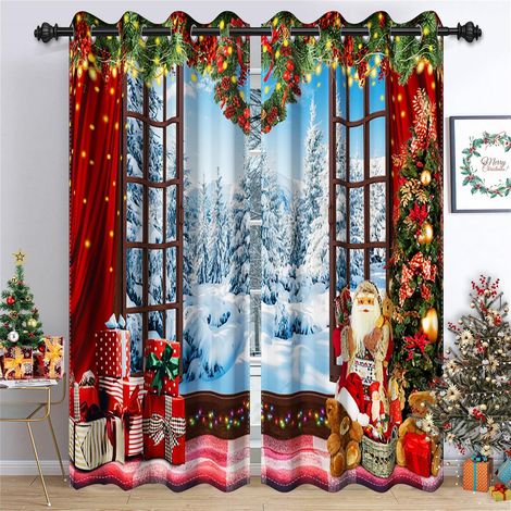 110x200cm Rideaux de noël pour Salon Paysage de Neige à l'extérieur de la fenêtre Rideaux de fenêtre occultants pour Chambre Rideau Rouge Branche (1/4)
