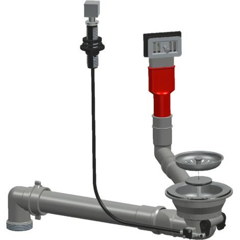 115 mm platzsparender automatischer Spülenablauf mit rechteckigem Überlauf, Edelstahl AISI Satin