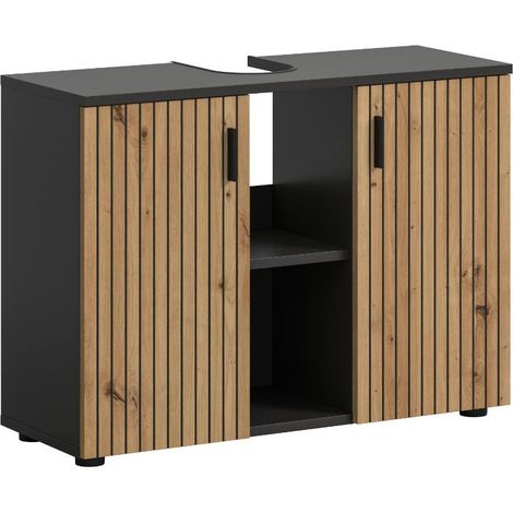 Mone Waschbeckenunterschrank 2 Türen, 2 Regale Eiche Dekor, dunkelgrau.