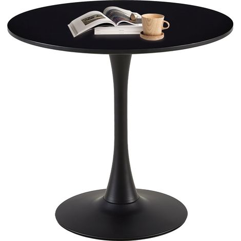 Eggree – Table de salle à manger ronde 70cm – MDF noir avec fer – Capacité 100kg – Assemblage requis – Pour petits espaces (1/3)
