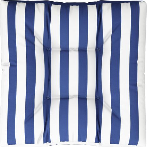 Coussin de palette rayures bleues et blanches 70x70x12 cm tissu (1/5)
