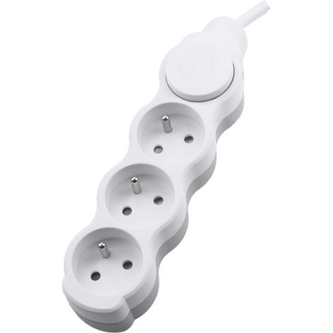 Rallonge électrique de 1,5 mm, 3 Prises, 3 m, avec Interrupteur. Idéal pour connecter Plusieurs appareils à la Maison ou au Bureau.