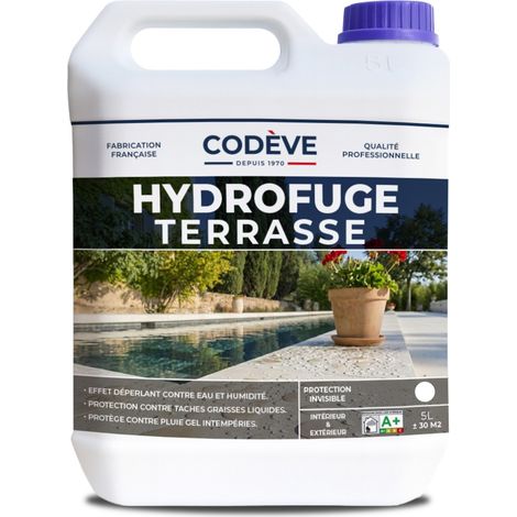 Codève Bois – Hydrofuge terrasse 5 L – Incolore pour travertin, béton, ciment, pierre – Protection contre les tâches et gel