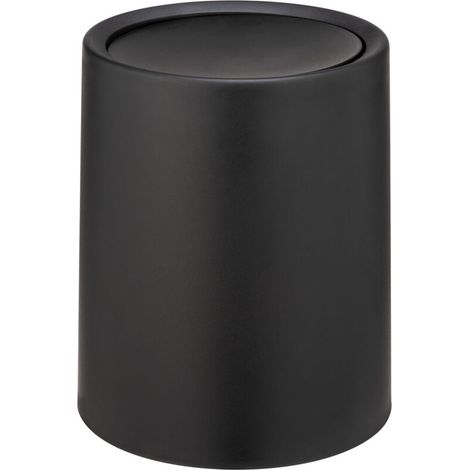 Poubelle de salle de bain à couvercle basculant 6L – Plastique PP noir – Dimensions 21 x 25,5 cm – Sac poubelle invisible