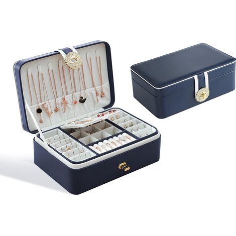 Schmuckkästchen, 2-stöckiger Schmuck-Organizer aus PU-Leder für Ringe, Ohrringe, Armbänder, Halsketten und Uhren, Damen-Schmuckkästchen für Frauen und Mädchen als Geschenk