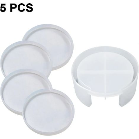 5 Pièces Moule en Silicone pour Dessous de Verre en Résine, Moule Boîte de Rangement pour Dessous de Verre, Kit DIY, Moule en Résine Époxy pour Décoration Maison (Forme Ronde) (1/5)