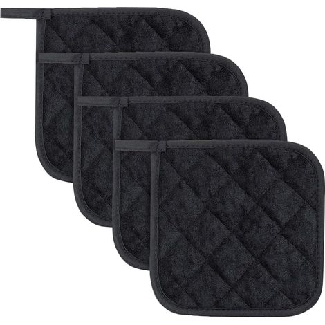 Lot de 4 Maniques Cuisine Noires en Coton Resistant a la Chaleur Dessous de Plat Carre pour Casseroles Poeles Plats Chauds Cuisson Four Cuisine Quotidienne Protection Plan de Travail 17x17cm (1/5)