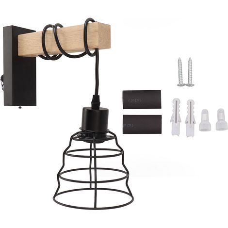 Ortviai Applique murale en cage métallique industrielle avec cordon d’alimentation et interrupteur – E27/E26 (1/5)