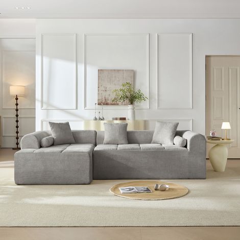 Canapé d’angle en chenille gris clair 263 cm OKWISH (1/5)