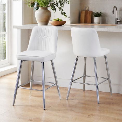Taburete de bar set de 2, 100 cm, blanco, PU y metal, con reposapiés, DESVIAE (1/5)