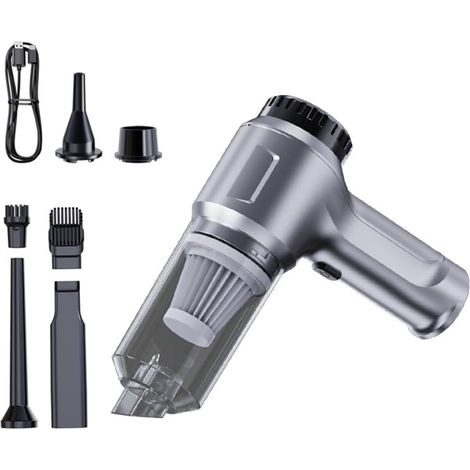 Aspiradora de mano inalámbrica recargable, succión de 14000 Pa, motor sin escobillas, soplador/bomba 3 en 1, mini para coche, hogar y oficina, color gris. (1/5)