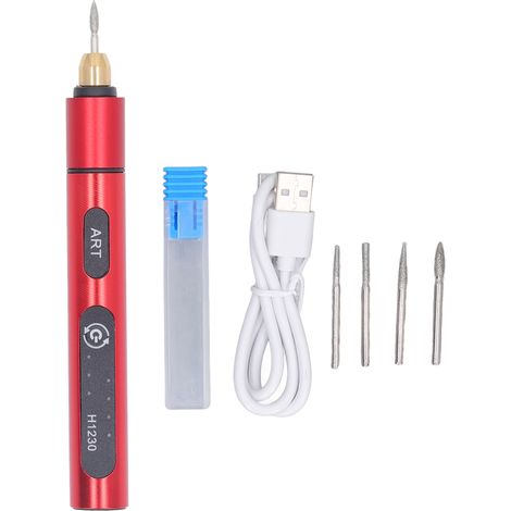 Roter, wiederaufladbarer 5V-USB-Elektrogravierstift, Mini-Graviermaschine aus tragbarer Aluminiumlegierung mit 4 Zubehörteilen. (1/5)