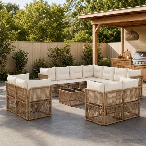 vidaXL Ensemble de canapé de jardin 12 pc Beige polyrotin (1/5)