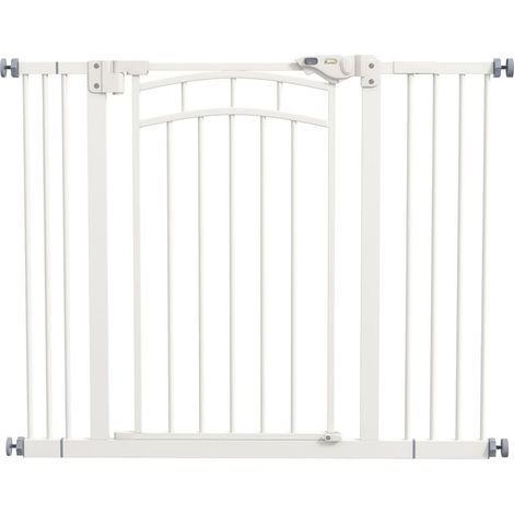 Barrière d'escalier/barrière pour chien, fermeture automatique, ouverture d'une seule main, 100 cm x 4 cm x 76 cm, blanche (1/5)