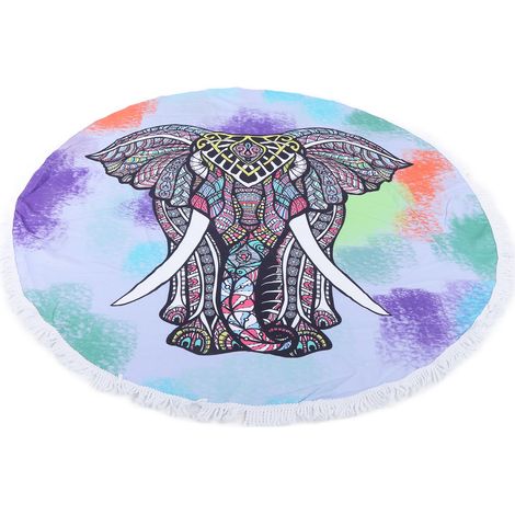Serviette de plage ronde colorée à pompons animaux, nappe éléphant en microfibre pour pique-nique, yoga, décoration de dortoir, motif 2 (1/5)