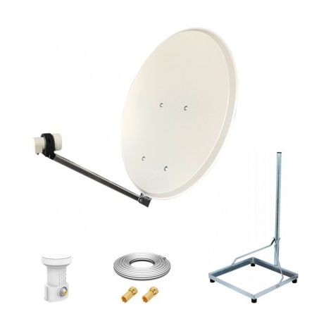 Kit Antenne Parabole 65 cm Acier + Support balcon Acier 1m pour dalle béton 50X50cm + LNB single + Câble coax 25m + 2 fiches F (1/5)