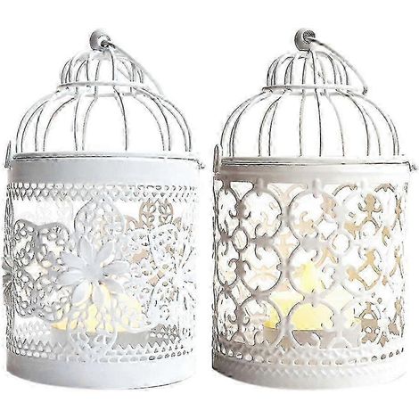 Lot de 2 lanternes décoratives vintage en métal en forme de cage à oiseaux, idéales pour décorer une table, un mariage ou toute autre occasion, en intérieur ou en extérieur. (1/5)