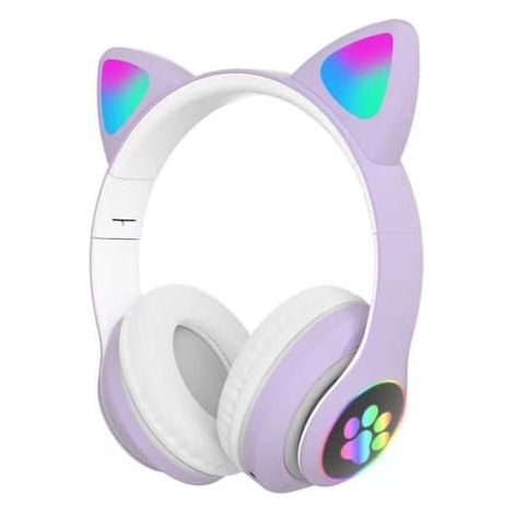 Casque audio sans fil Bluetooth avec microphone, motif oreilles de chat violet, idéal pour les enfants, les adolescentes et les femmes. Parfait pour l'école et les voyages. Convient aux filles, aux ad (1/5)