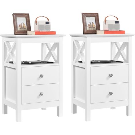 Yaheetech Set 2 Comodini Stile Vintage 40 × 30 × 60 cm, Bianco (1/5)
