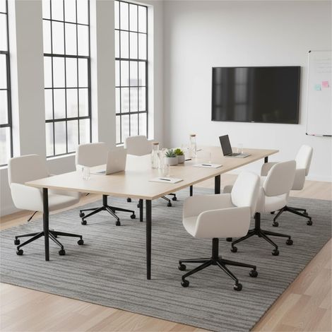 Chaise de Conférence, Assise Moelleuse Beige, roulettes Stable, Hauteur Réglable, 360° Pivotante, Elégante Fauteuils pour Salle de Réunion ou Accueil (1/5)