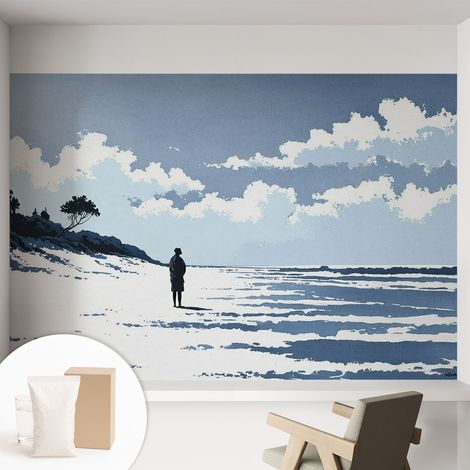 Papier peint intissé décoratif pour salon chambre et cuisine Facile à poser avec colle Silence de la plage 152x104 cm (1/5)