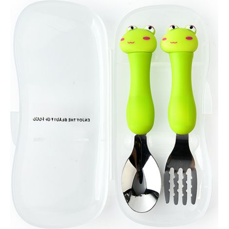 Ensemble de voyage 2 pièces pour enfants, comprenant une cuillère et un set de couverts portables pour tout-petits, avec étui de voyage.