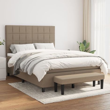 Lit à sommier tapissier avec matelas,Lit Adulte,Meuble de Chambre à Coucher Taupe 140x200 cm Tissu XZZ546887 (1/5)