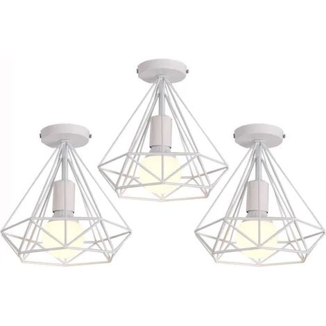 U-Do 3Pcs Plafonnier Luminaire Vintage Lampe Cage en Fer Blanc E27 25cm Ampoule non Inclus (1/4)