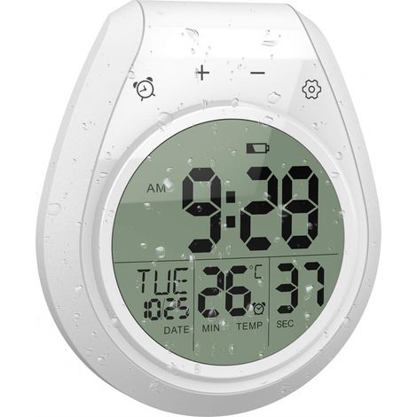 Horloge de Douche Numérique Étanche avec Écran LCD - Affichage du Temps et de la Température, Mode 12/24h, Protection contre les Éclaboussures IPX4 - Montage Murale ou sur Support - Pour Salle de Bain (1/5)