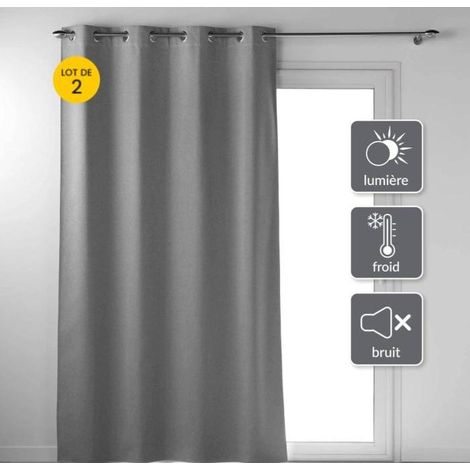 Lot de 2 Rideaux a oeillets 135 x 260 cm 100% occultant thermique uni occultissime Gris (1/5)