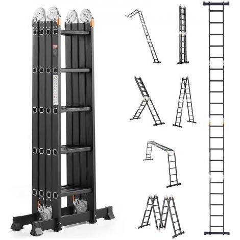 Escalera Plegable Multiusos Extensible Alta 7 en 1, 5 Escalones con Estructura en A, Altura de Alcance de 5,8 m, Capacidad de 149,7 kg para el Hogar y el Exterior, 1930 x 708 x 2775 mm, Plata (1/5)
