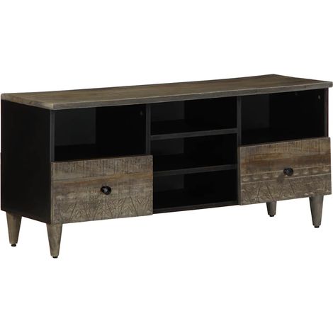 Mobile porta TV nero 100 x 33 x 46 cm con ampio spazio di archiviazione e design intagliato legno massello di mango 020057751