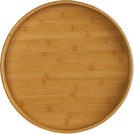 Plateau De Service En Bambou - 40 Cm De Diamètre - Avec Poignées Intégrées - Pour Cuisine Petit-Déjeuner Apéritif - 1 Pièce (1/4)