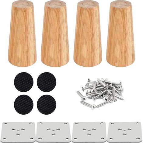 Ensemble de 4 pieds de meubles en bois (12 cm) compatibles avec lit et table de chevet[JUN]