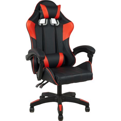 Sedia Gaming Professionale SimilPelle Reclinabile Con Braccioli Poltrona Ufficio Regolabile in Altezza Pistone Gas,Cuscino Poggiatesta E Lombare Gamer Rosso