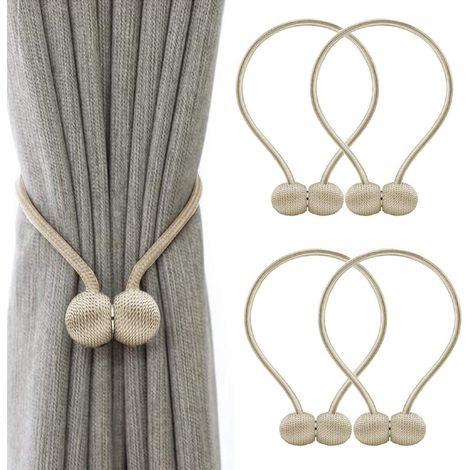 MINKUROW Juego De 4 Alzapaños Para Cortinas, Alzapaños Magnéticos Para Cortinas, Hebilla Trenzada Magnética Para Cortinas (Beige) (1/5)