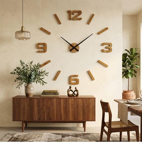 Horloge Murale 3D DIY en Bois de chêne Grande 100-130 cm épaisseur 20 mm Sticker Mural Décoration Horloges pour Bureau, Salon, Chambre à Coucher Article de décoration Horloge à Quartz (1/5)