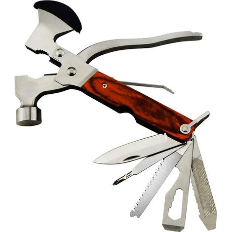 Cadeau d'anniversaire cool et unique pour homme papa mari petit ami, équipement de survie 18 en 1 pour la chasse en plein air, la randonnée, l'outil d'évacuation d'urgence avec hache, marteau, pince, (1/5)