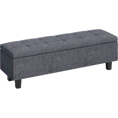 Banquette de Rangement Aspect Lin Gris Foncé - Banc de Lit avec Pieds en Hévéa, pour Salon et Entrée (1/5)