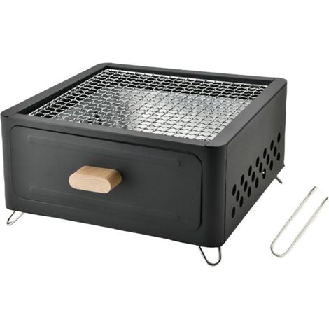 Barbecue de table au charbon portable petit format, montage facile, grille inoxydable avec système de réglage en hauteur, modèle noir, idéal pour camping, pique-nique, jardin et fêtes sur la plage (1/5)